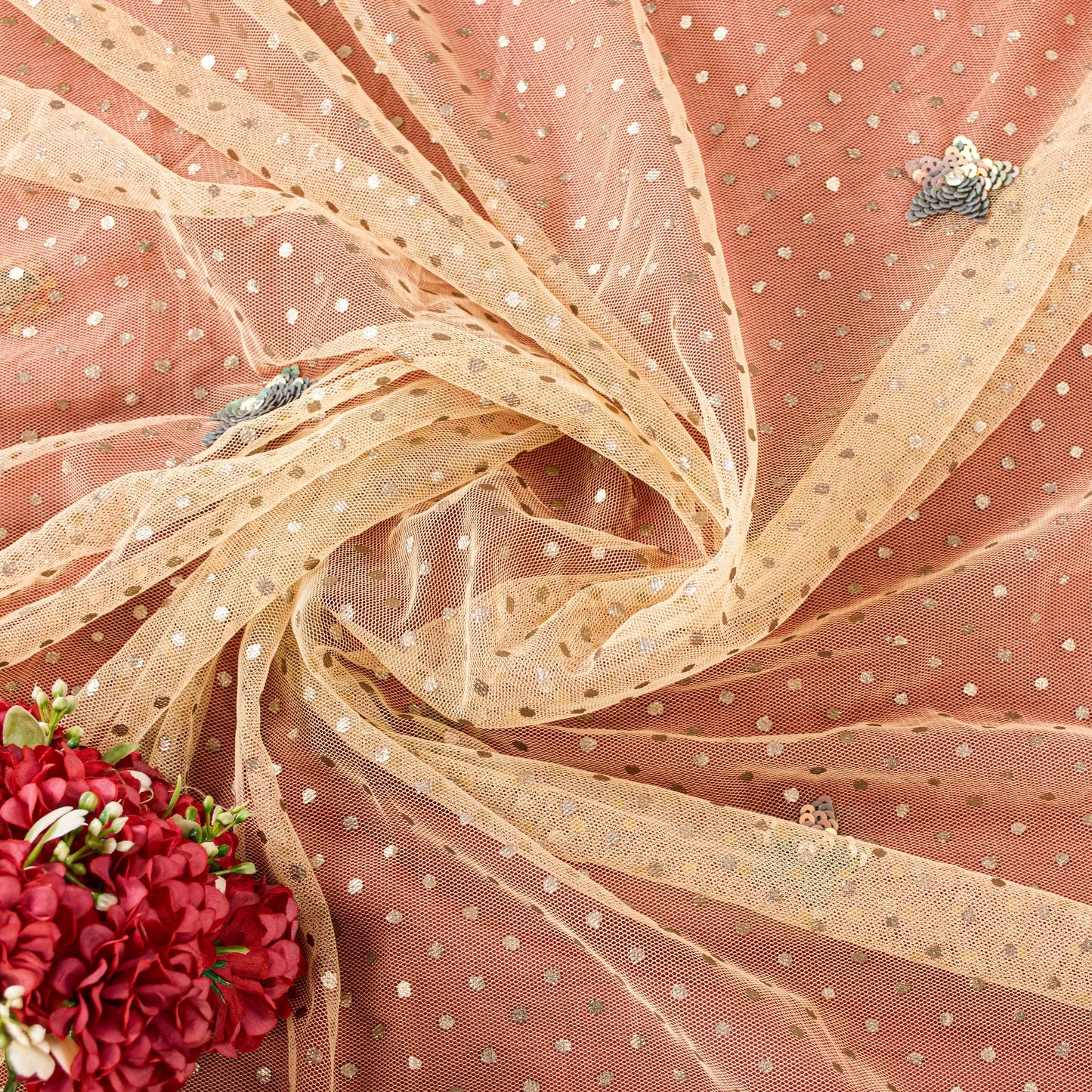 Sanskriti Vintage Red-Pink Pure Georgette Net 5YD Saree Hand Bead Sari Blouse Pc