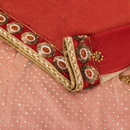 Sanskriti Vintage Red-Pink Pure Georgette Net 5YD Saree Hand Bead Sari Blouse Pc