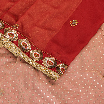 Sanskriti Vintage Red-Pink Pure Georgette Net 5YD Saree Hand Bead Sari Blouse Pc