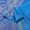 Sanskriti Vintage Blue Pure Silk Saree Brocade Woven 5.+YD Fabric With Blouse Pc