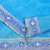 Sanskriti Vintage Blue Pure Silk Saree Brocade Woven 5.+YD Fabric With Blouse Pc
