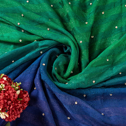 Sanskriti Vintage Green-Blue Pure Silk Saree Hand Bead 5.5+D Fabric & Blouse Pc
