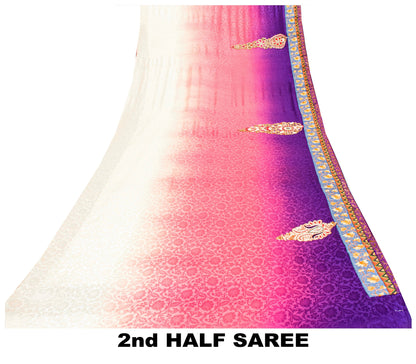 Sanskriti Vintage Sarees With Blouse Piece 100% Pure Silk Multicolor Saree Embroidered Zardozi Dabka, Glass Beaded Woven 5.5+Yd Fabric