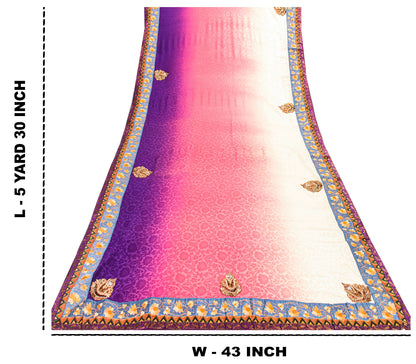 Sanskriti Vintage Sarees With Blouse Piece 100% Pure Silk Multicolor Saree Embroidered Zardozi Dabka, Glass Beaded Woven 5.5+Yd Fabric