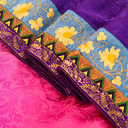 Sanskriti Vintage Sarees With Blouse Piece 100% Pure Silk Multicolor Saree Embroidered Zardozi Dabka, Glass Beaded Woven 5.5+Yd Fabric