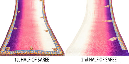 Sanskriti Vintage Sarees With Blouse Piece 100% Pure Silk Multicolor Saree Embroidered Zardozi Dabka, Glass Beaded Woven 5.5+Yd Fabric