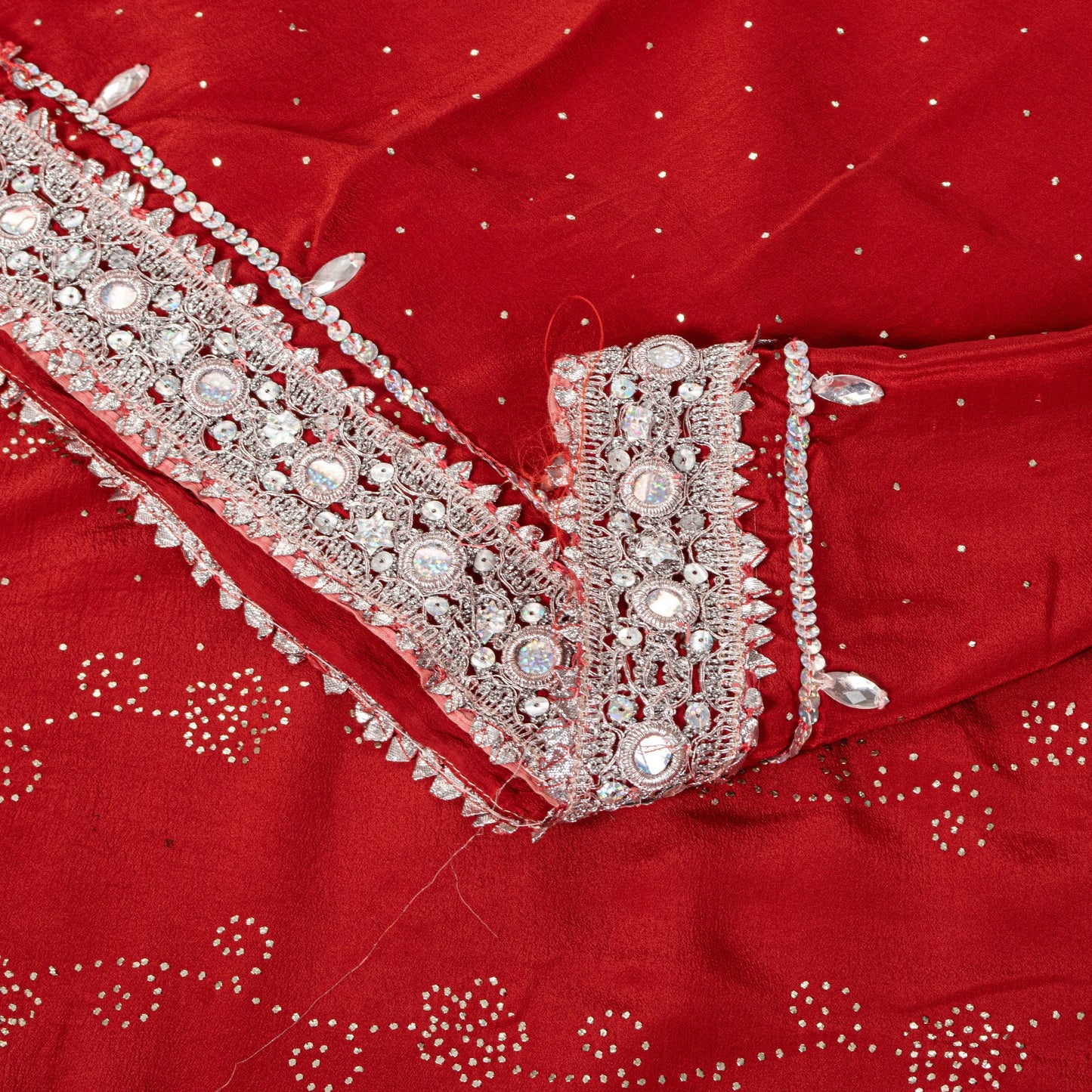 Sanskriti Vintage Red Pure Crepe Saree Hand Beaded Mukaish Work Bollywod 5.5+YD