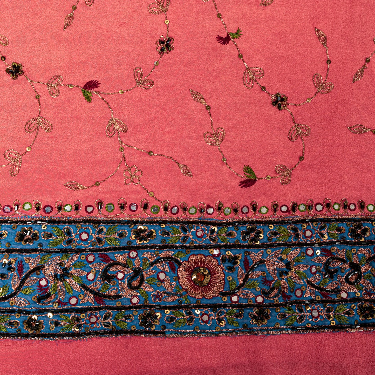 Sanskriti Vintage Pink Crepe Silk Saree Hand Embroidery Zari Beads Sari 5.5Craft