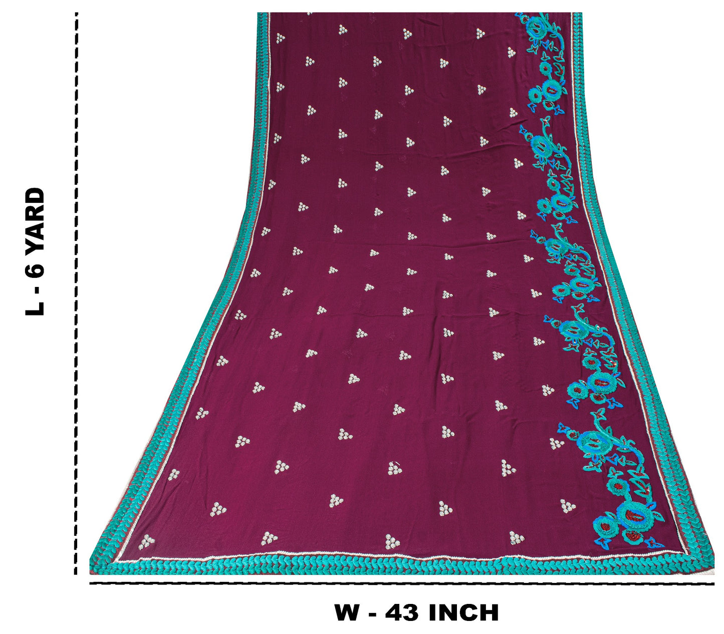 Sanskriti Vintage Purple Pure Georgette Saree Hand Embroidered Sari 6 Yard Craft