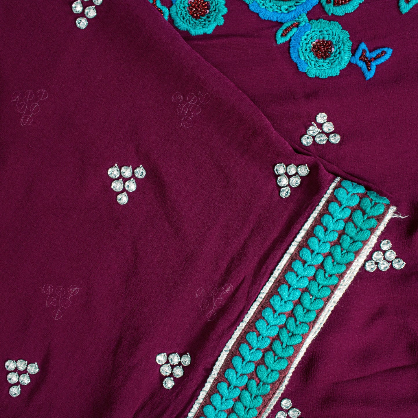 Sanskriti Vintage Purple Pure Georgette Saree Hand Embroidered Sari 6 Yard Craft