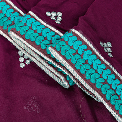 Sanskriti Vintage Purple Pure Georgette Saree Hand Embroidered Sari 6 Yard Craft