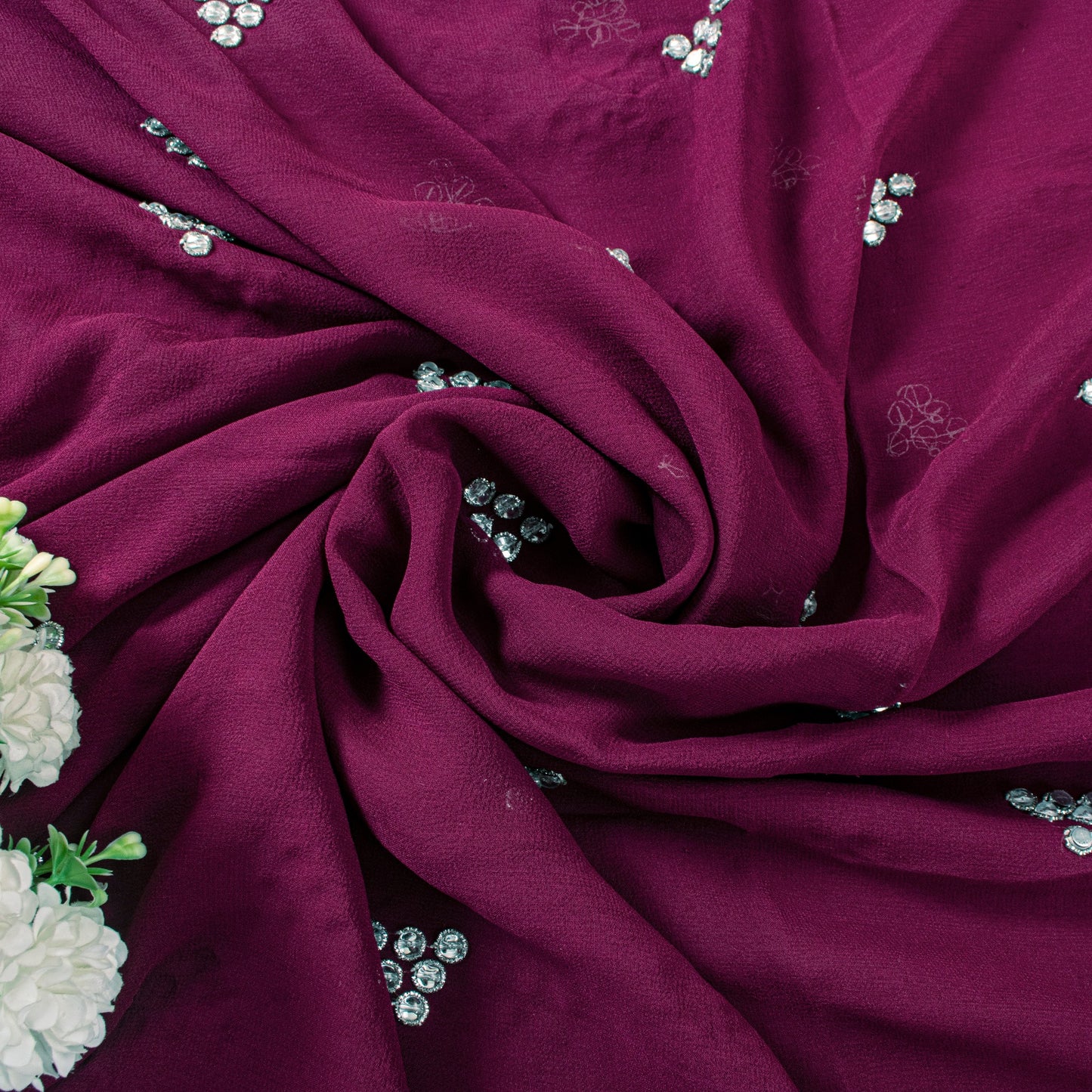 Sanskriti Vintage Purple Pure Georgette Saree Hand Embroidered Sari 6 Yard Craft
