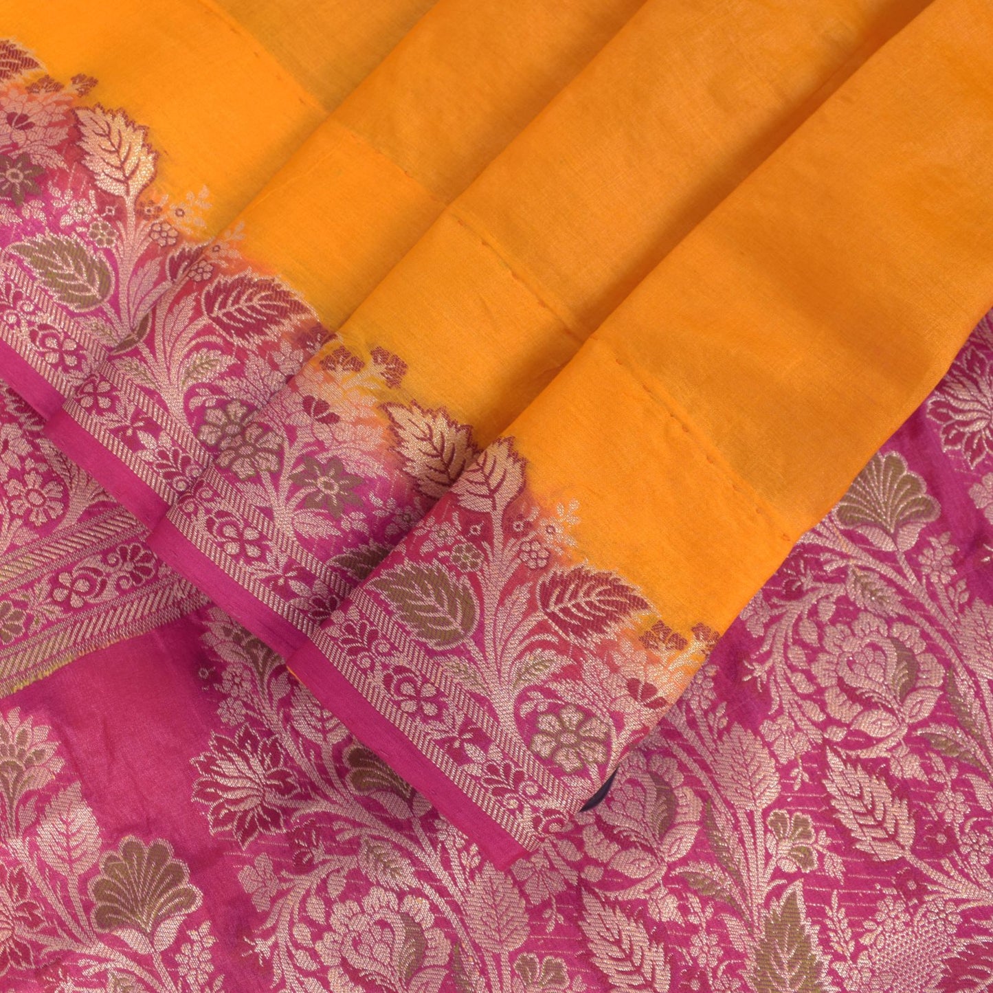 Sanskriti Vintage Soft Yellow-Pink Pure Silk Saree Brocade Woven Sari 5.5 Craft