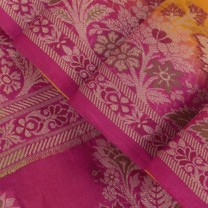 Sanskriti Vintage Soft Yellow-Pink Pure Silk Saree Brocade Woven Sari 5.5 Craft