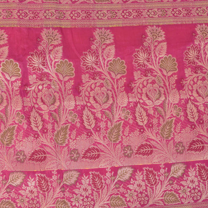 Sanskriti Vintage Soft Yellow-Pink Pure Silk Saree Brocade Woven Sari 5.5 Craft