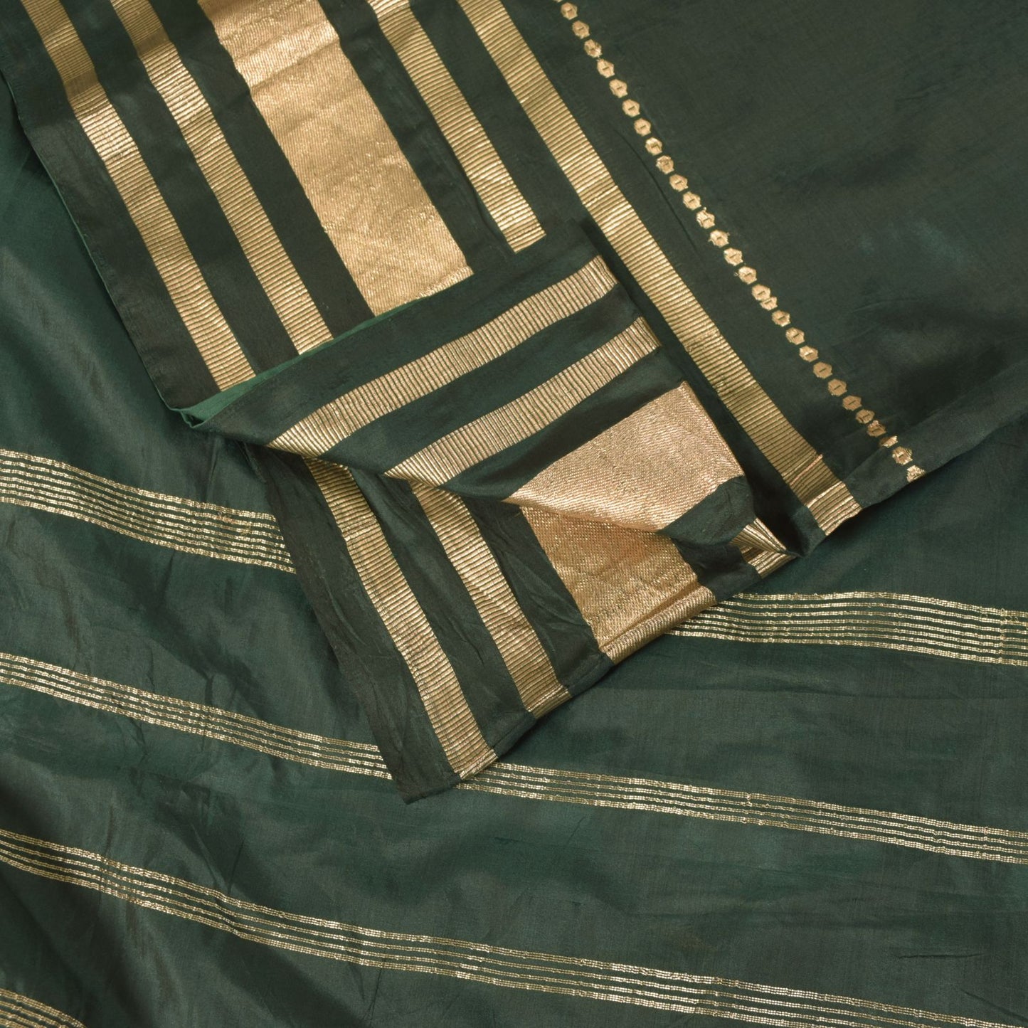 Sanskriti Vintage Green Soft Pure Silk Saree Brocade Zari Hand Woven Sari 5+YD