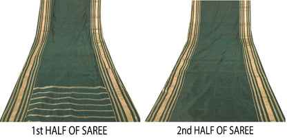 Sanskriti Vintage Green Soft Pure Silk Saree Brocade Zari Hand Woven Sari 5+YD