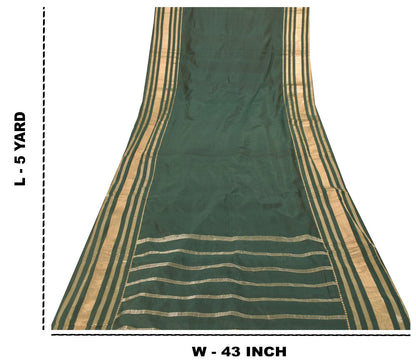 Sanskriti Vintage Green Soft Pure Silk Saree Brocade Zari Hand Woven Sari 5+YD