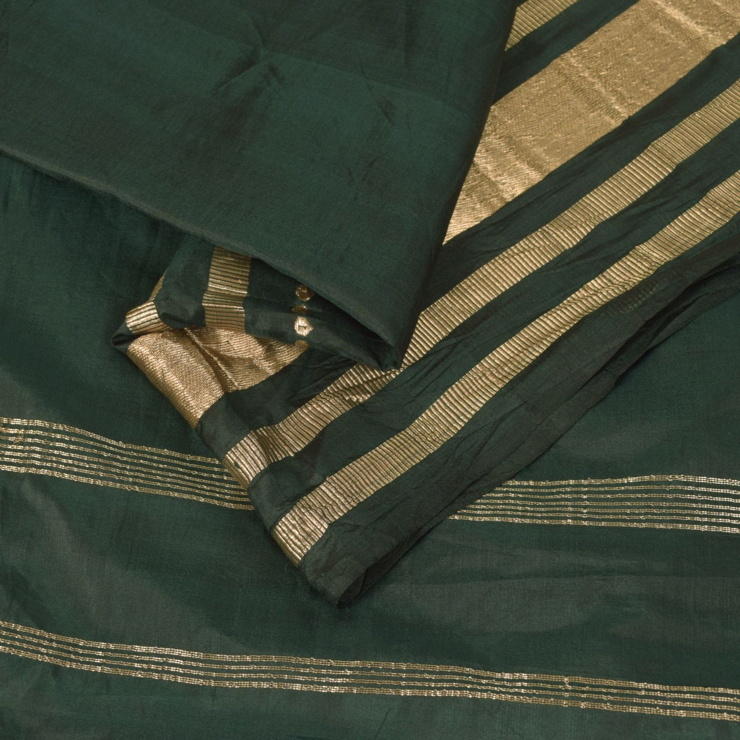 Sanskriti Vintage Green Soft Pure Silk Saree Brocade Zari Hand Woven Sari 5+YD