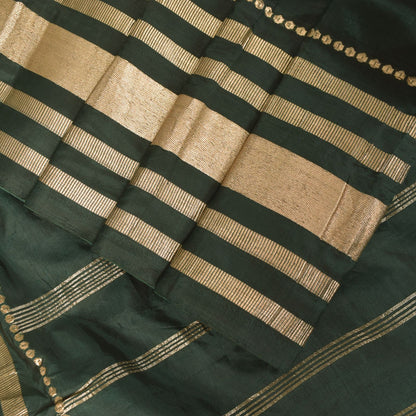 Sanskriti Vintage Green Soft Pure Silk Saree Brocade Zari Hand Woven Sari 5+YD