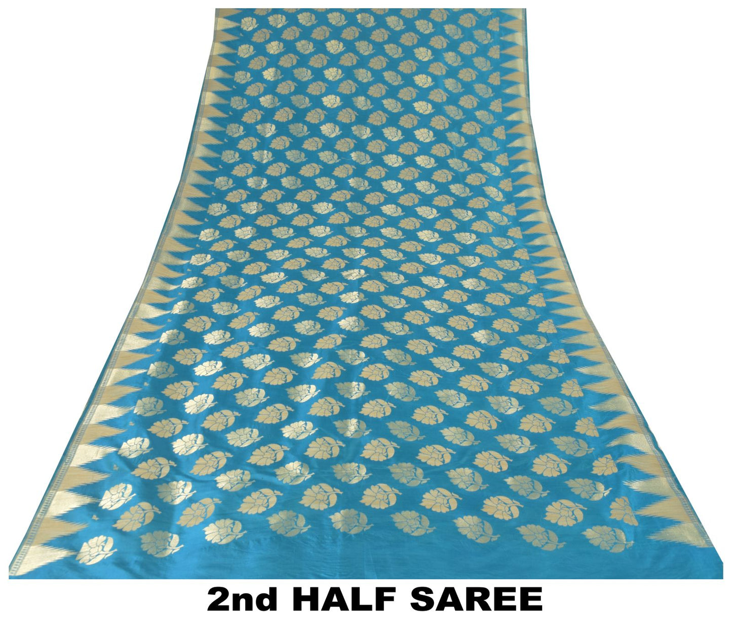Sanskriti Vintage Blue Pure Silk Saree Floral Brocade Woven Sari 6.5+yd Craft