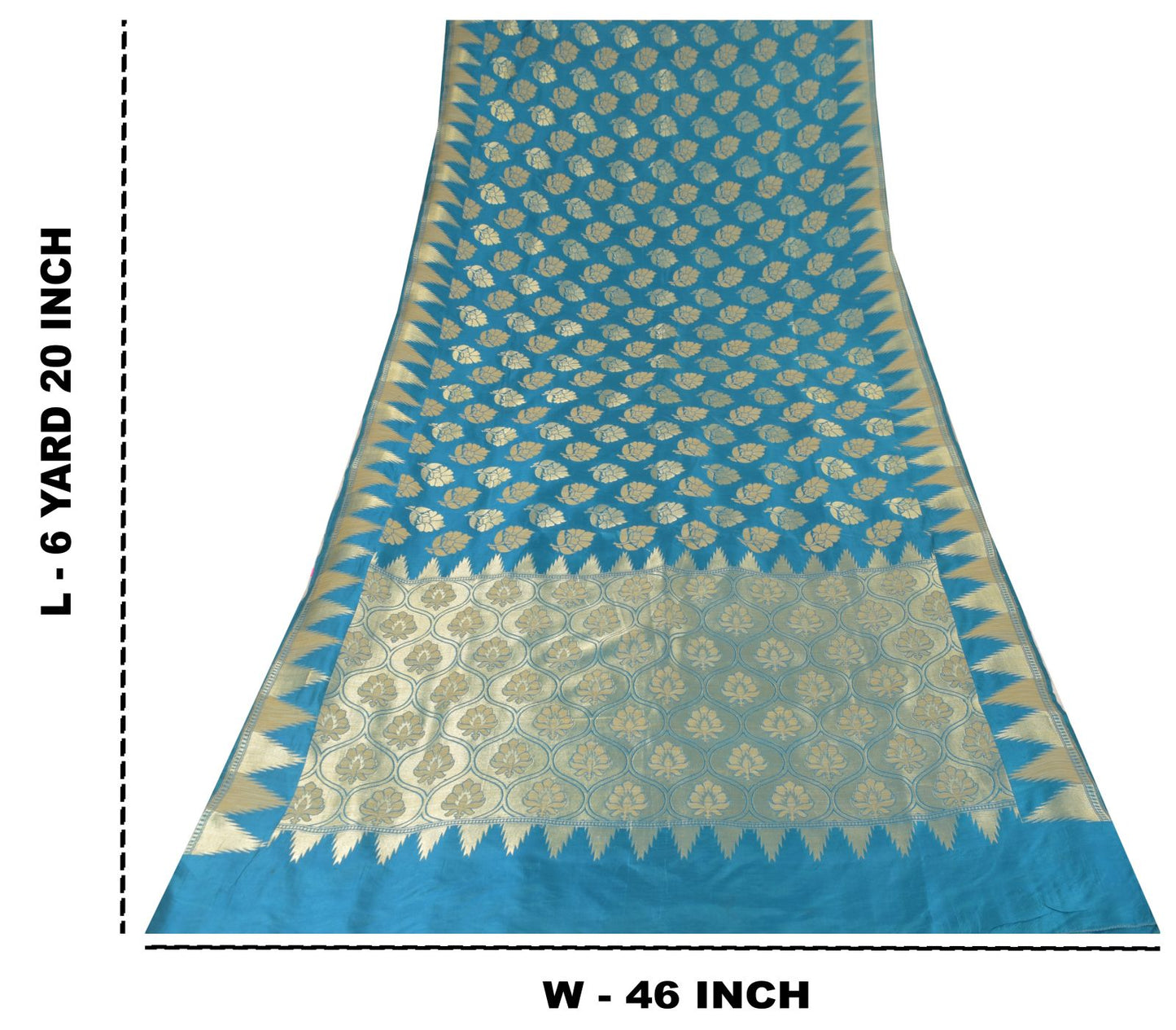 Sanskriti Vintage Blue Pure Silk Saree Floral Brocade Woven Sari 6.5+yd Craft
