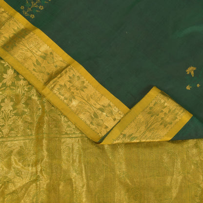 Sanskriti Vintage Soft Green Pure Katan Silk Saree Hand Woven Banarasi Sari 5.5Y