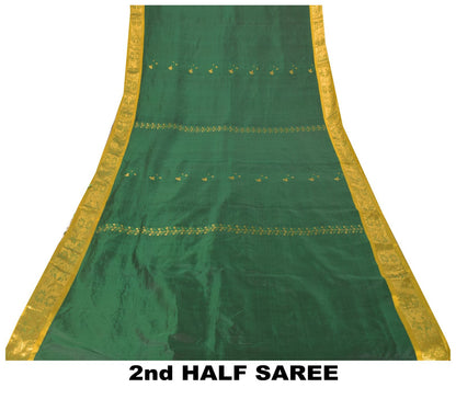 Sanskriti Vintage Soft Green Pure Katan Silk Saree Hand Woven Banarasi Sari 5.5Y