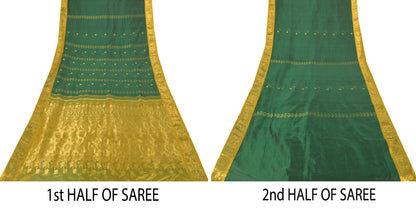 Sanskriti Vintage Soft Green Pure Katan Silk Saree Hand Woven Banarasi Sari 5.5Y
