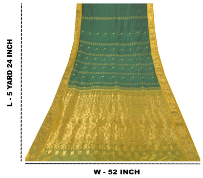 Sanskriti Vintage Soft Green Pure Katan Silk Saree Hand Woven Banarasi Sari 5.5Y