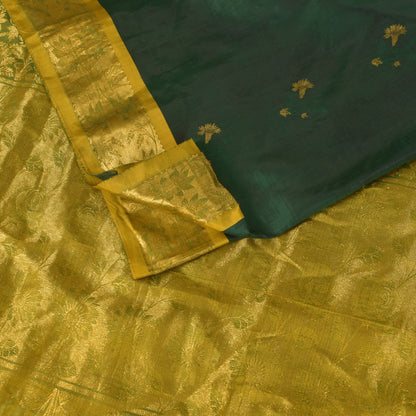 Sanskriti Vintage Soft Green Pure Katan Silk Saree Hand Woven Banarasi Sari 5.5Y