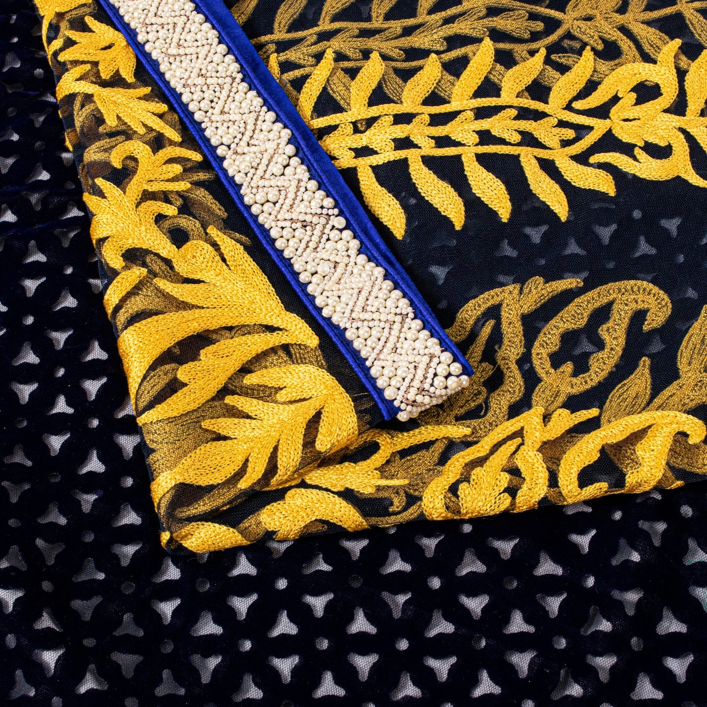 Sanskriti Vintage Soft Blue Net Velvet Saree Cut Work & Embroidered LaceSari 6.5
