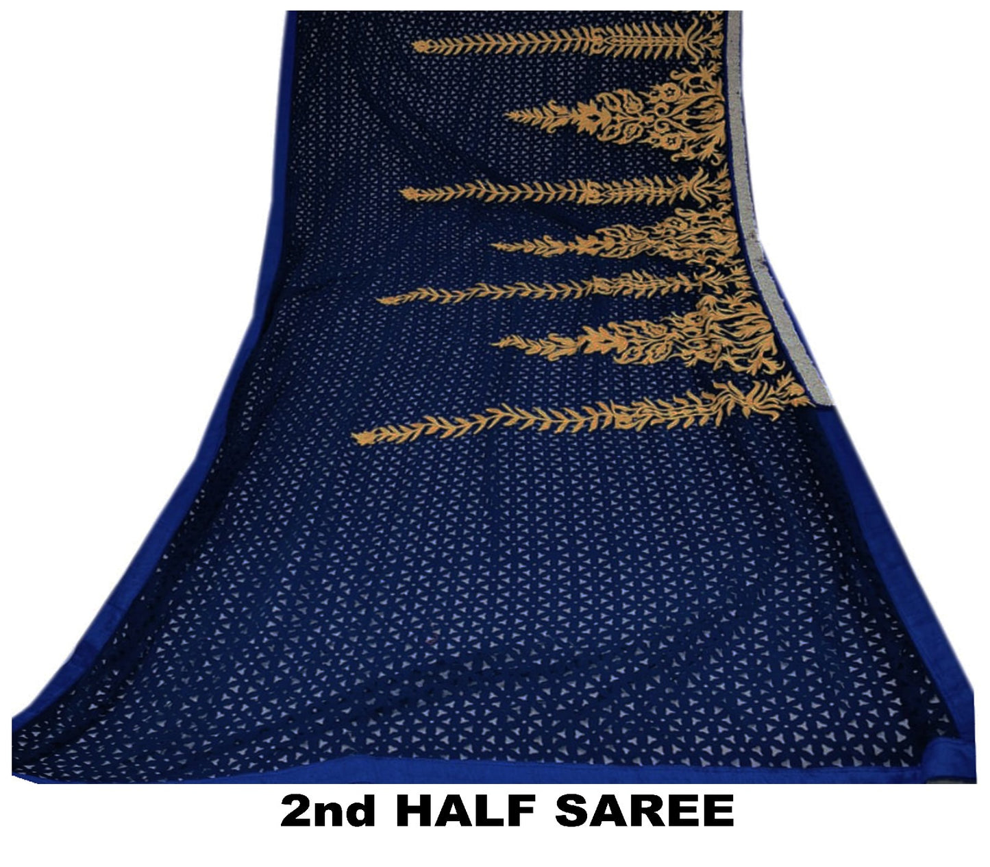Sanskriti Vintage Soft Blue Net Velvet Saree Cut Work & Embroidered LaceSari 6.5