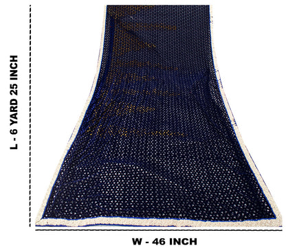 Sanskriti Vintage Soft Blue Net Velvet Saree Cut Work & Embroidered LaceSari 6.5
