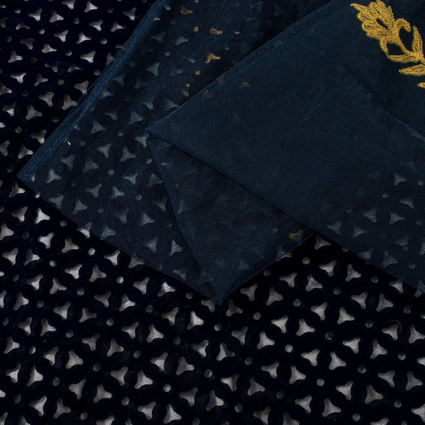 Sanskriti Vintage Soft Blue Net Velvet Saree Cut Work & Embroidered LaceSari 6.5
