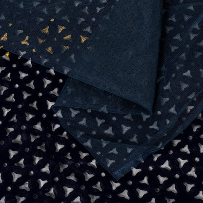 Sanskriti Vintage Soft Blue Net Velvet Saree Cut Work & Embroidered LaceSari 6.5