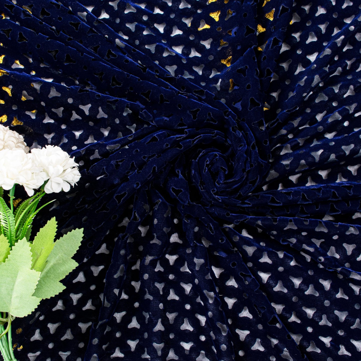 Sanskriti Vintage Soft Blue Net Velvet Saree Cut Work & Embroidered LaceSari 6.5