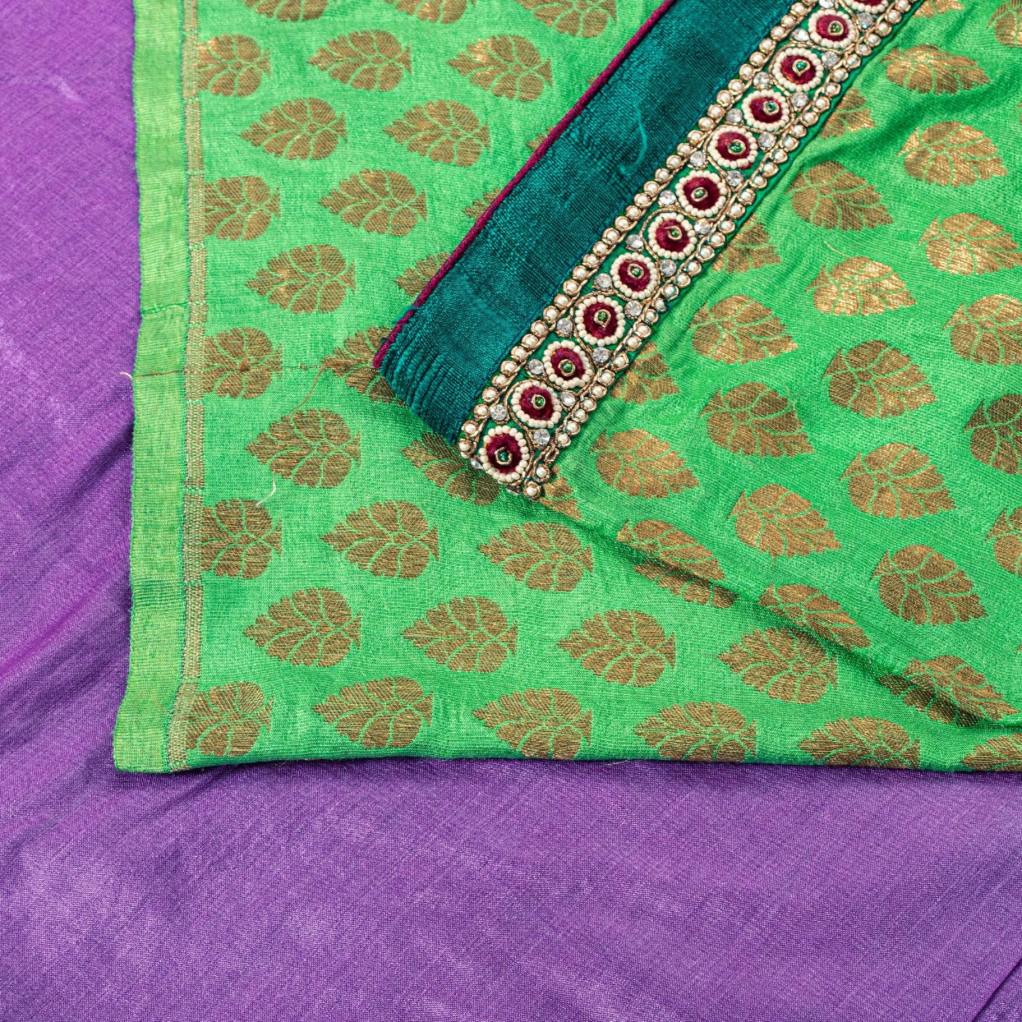 Sanskriti Vintage Purple-Green Pure Silk Saree Hand Embroidery & Zari Woven 6 YD