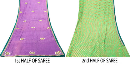 Sanskriti Vintage Purple-Green Pure Silk Saree Hand Embroidery & Zari Woven 6 YD