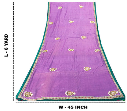 Sanskriti Vintage Purple-Green Pure Silk Saree Hand Embroidery & Zari Woven 6 YD