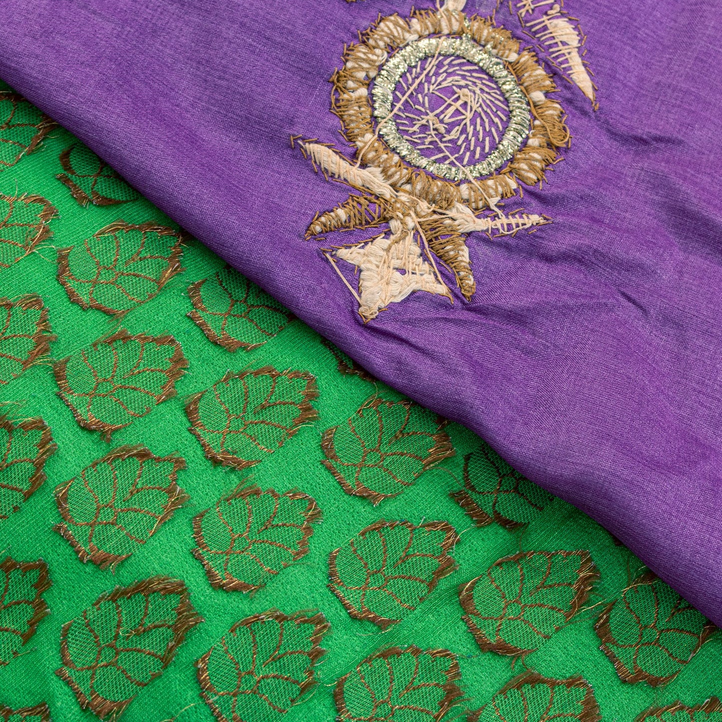 Sanskriti Vintage Purple-Green Pure Silk Saree Hand Embroidery & Zari Woven 6 YD