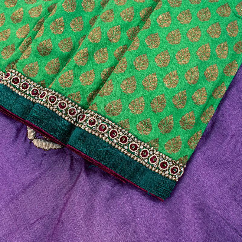 Sanskriti Vintage Purple-Green Pure Silk Saree Hand Embroidery & Zari Woven 6 YD