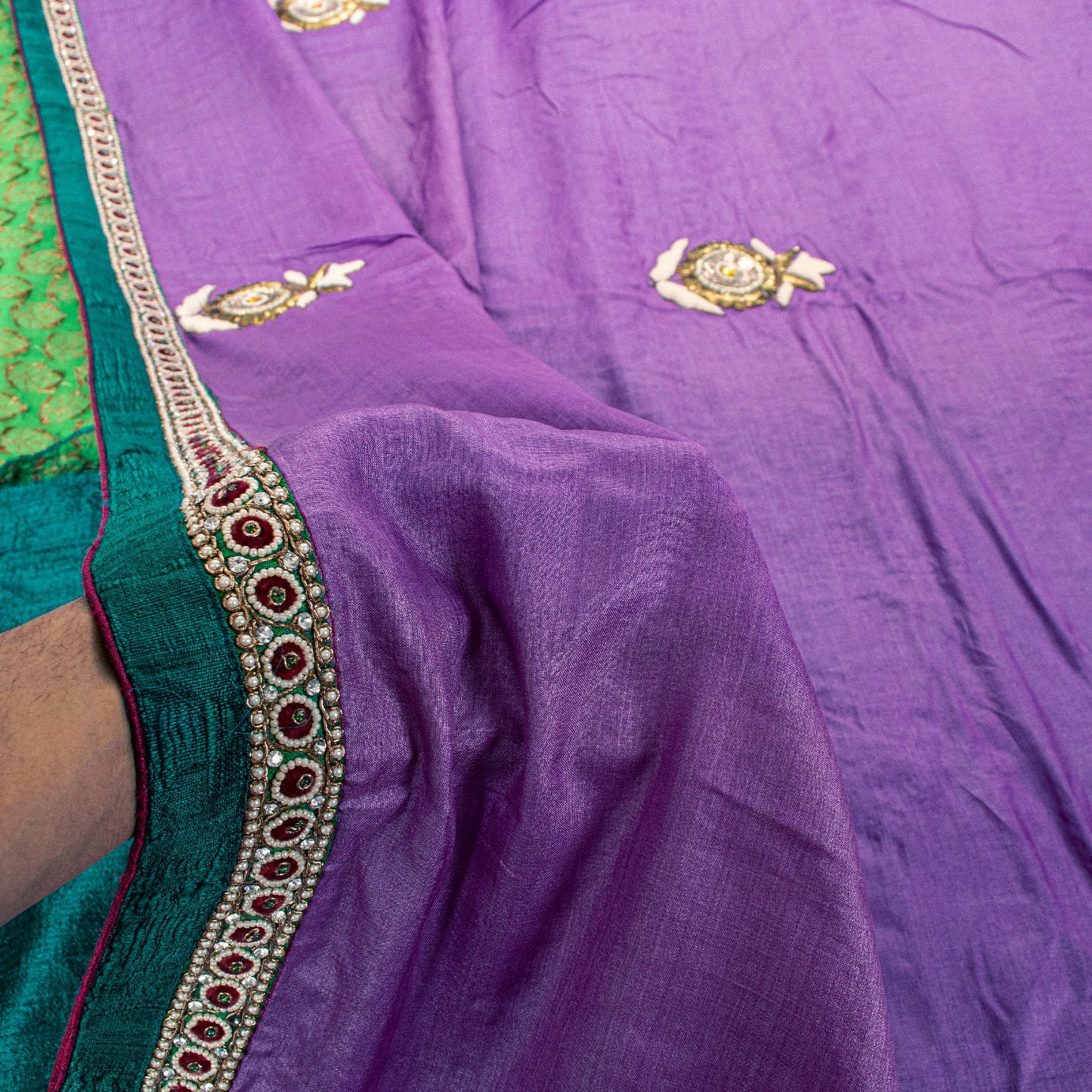 Sanskriti Vintage Purple-Green Pure Silk Saree Hand Embroidery & Zari Woven 6 YD