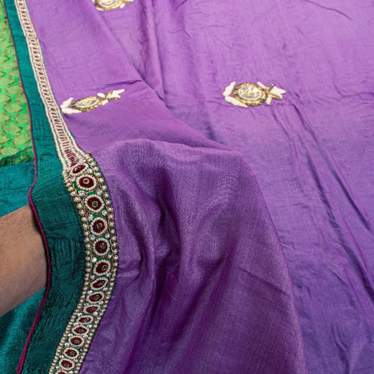 Sanskriti Vintage Purple-Green Pure Silk Saree Hand Embroidery & Zari Woven 6 YD