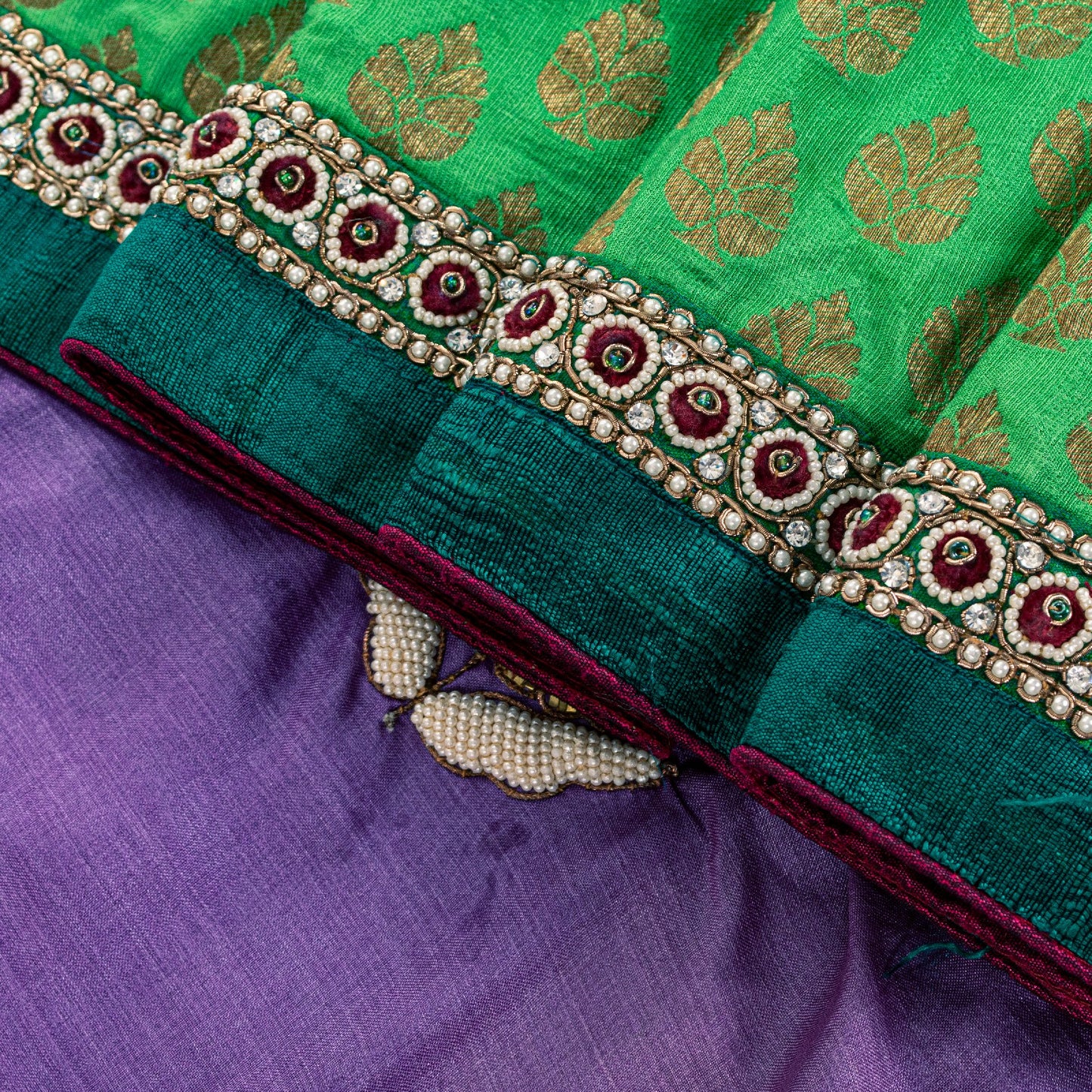 Sanskriti Vintage Purple-Green Pure Silk Saree Hand Embroidery & Zari Woven 6 YD