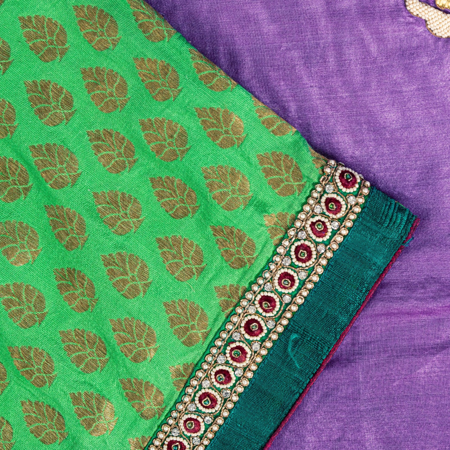 Sanskriti Vintage Purple-Green Pure Silk Saree Hand Embroidery & Zari Woven 6 YD