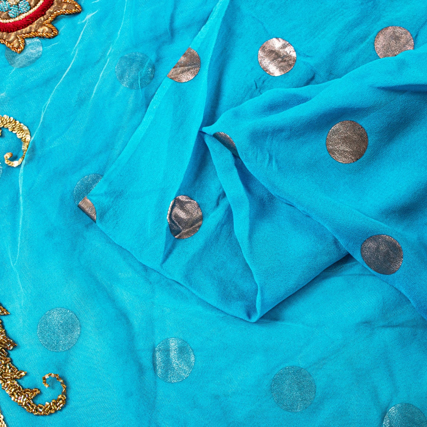 Sanskriti Vintage Blue Net Saree Hand Embroidery Patch Sequins Beaded Sari 6+YD