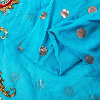 Sanskriti Vintage Blue Net Saree Hand Embroidery Patch Sequins Beaded Sari 6+YD