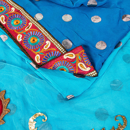 Sanskriti Vintage Blue Net Saree Hand Embroidery Patch Sequins Beaded Sari 6+YD