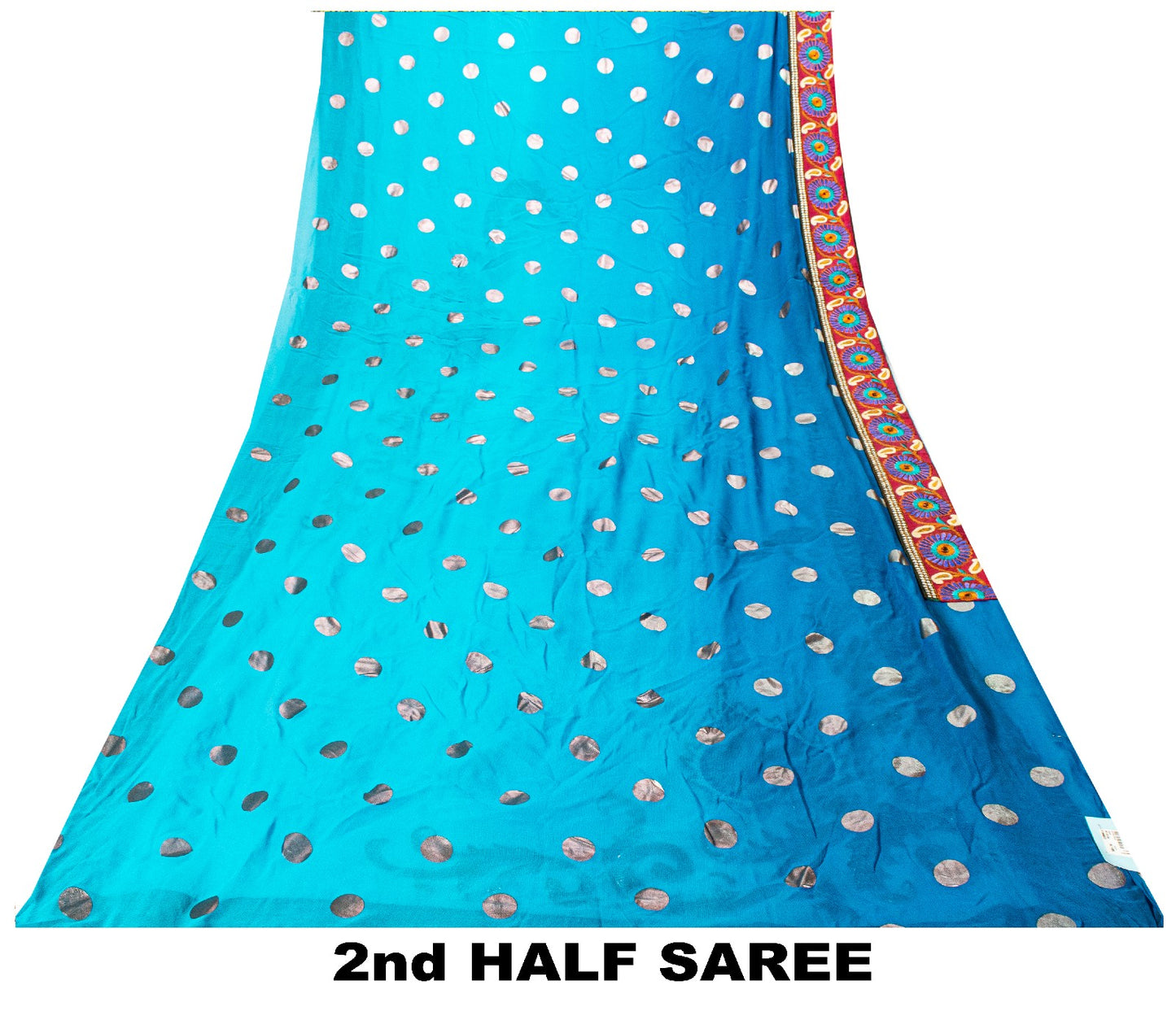 Sanskriti Vintage Blue Net Saree Hand Embroidery Patch Sequins Beaded Sari 6+YD